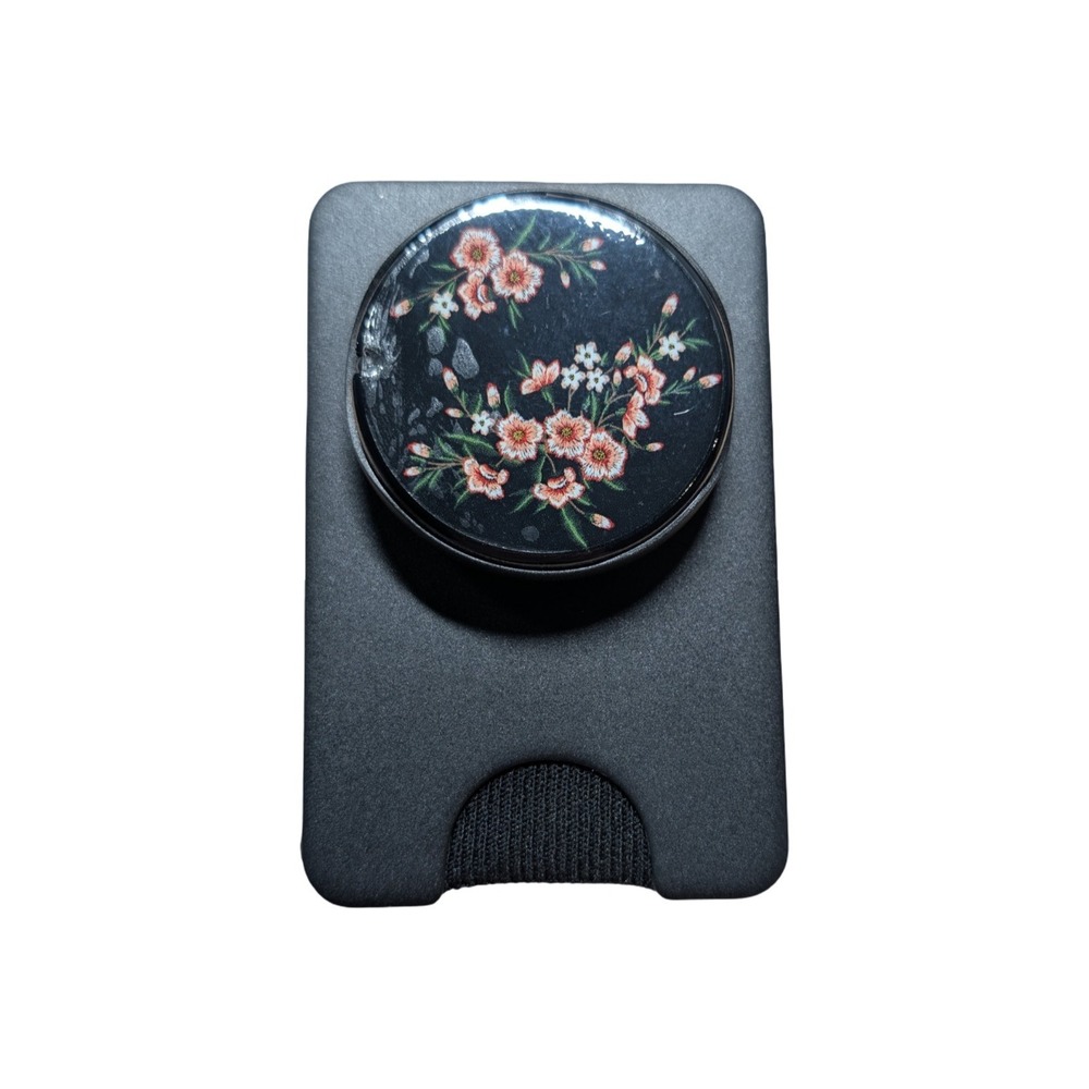 6-R PopSockets Magsafe Kick-out PopWallet Grip - Popmirror Top - Black Floral - Picture 1 of 6
